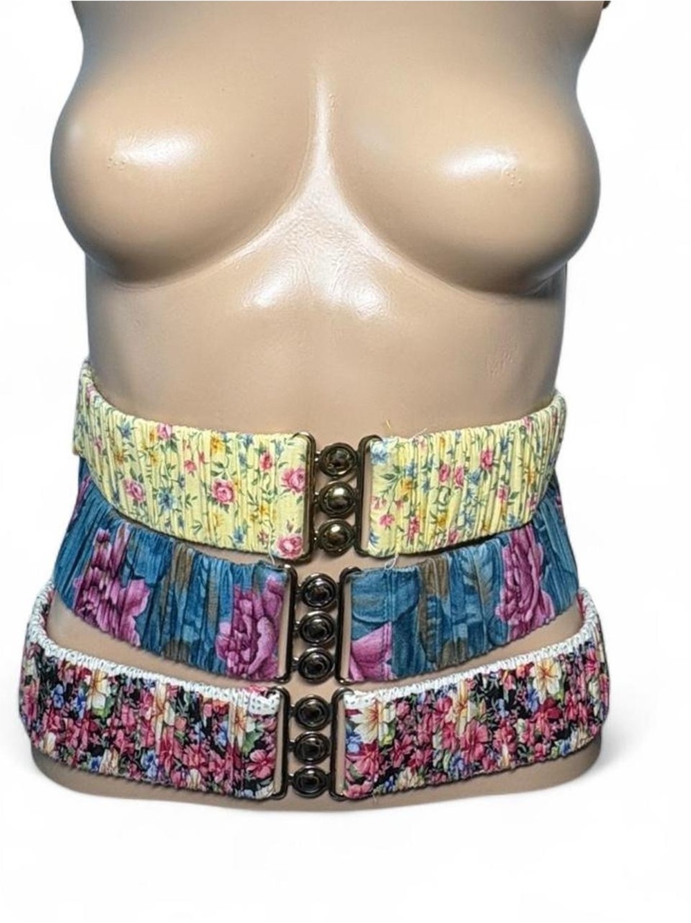 3 count - malco modes Floral Elastic Waist Belt lot - Yellow, Blue & Multicolor